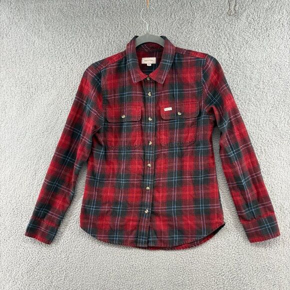 Brixton Bowery cropped Flannel Size XS Fall Red Holidays Surf Plaid Casual - Picture 2 of 11
